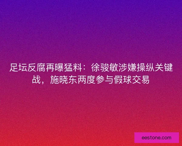 足坛反腐再曝猛料：徐骏敏涉嫌操纵关键战，施晓东两度参与假球交易
